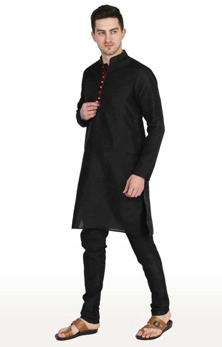 Tahvo Men Solid Black Kurta with Churidar view 2