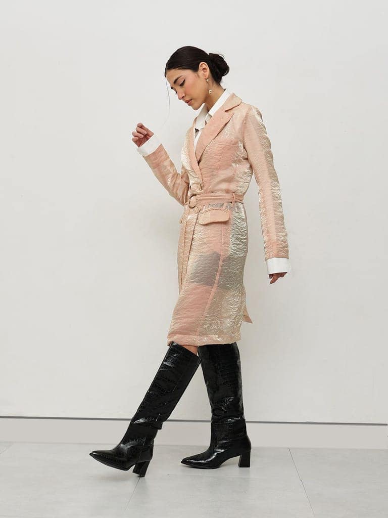 Peach Metallic Belted Blazer view 4