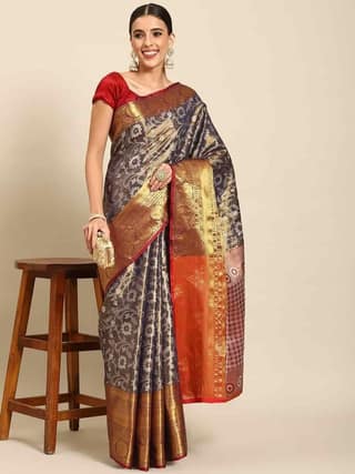 Women's Brocade Soft Silk Zari Woven Saree With Unstiched Blouse Piece