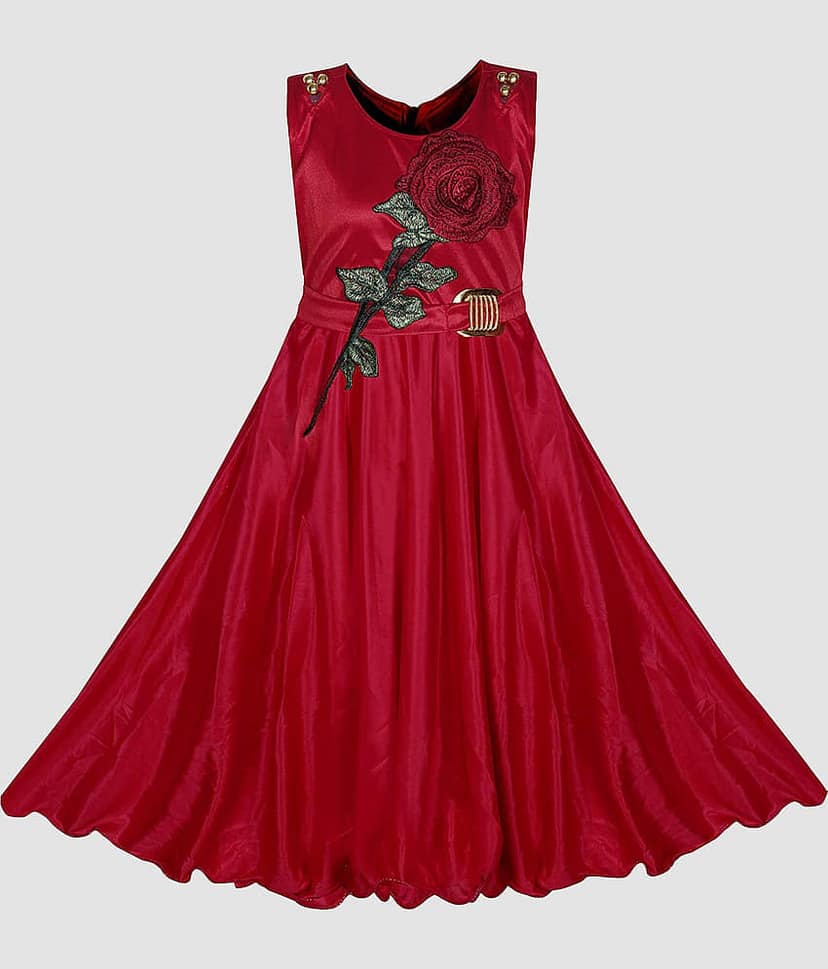 9stiches - Red Lycra Girls Frock ( Pack of 1 )