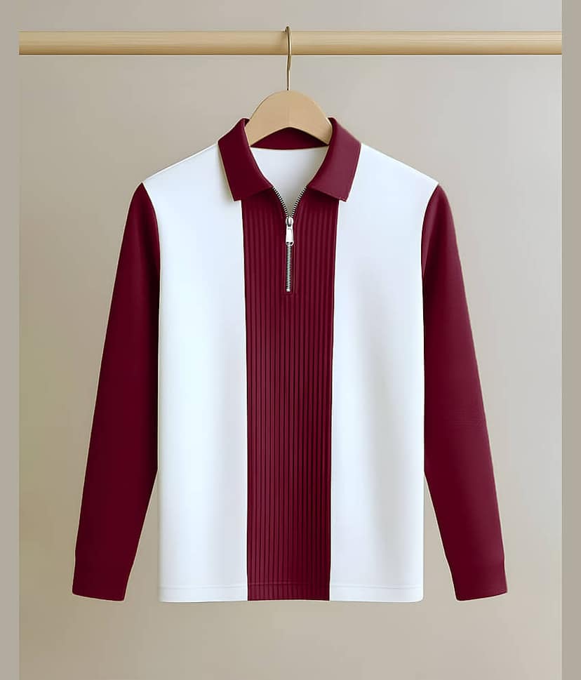 ENITOR Men Cotton Blend Regular Fit Striped Polo T Shirt ( Maroon )