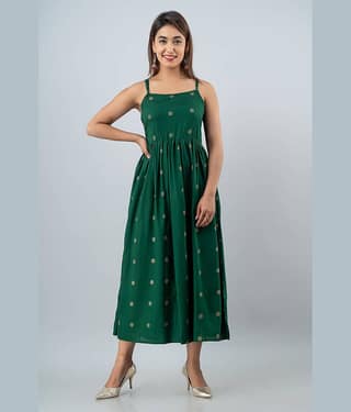 FABRR Women Rayon Printed Fit & Flare Dress ( Black )
