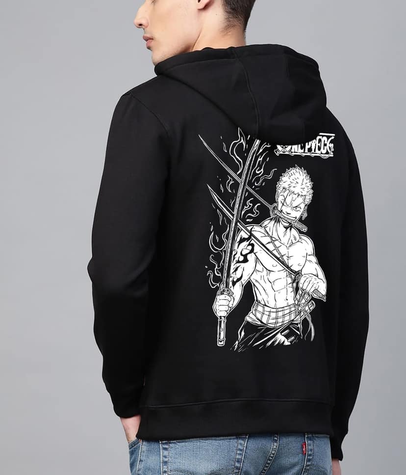 SCOTT FINCHER One Piece Roronoa Zoro Printed BlackHoodie : AA(RSHOD)BLACK_137