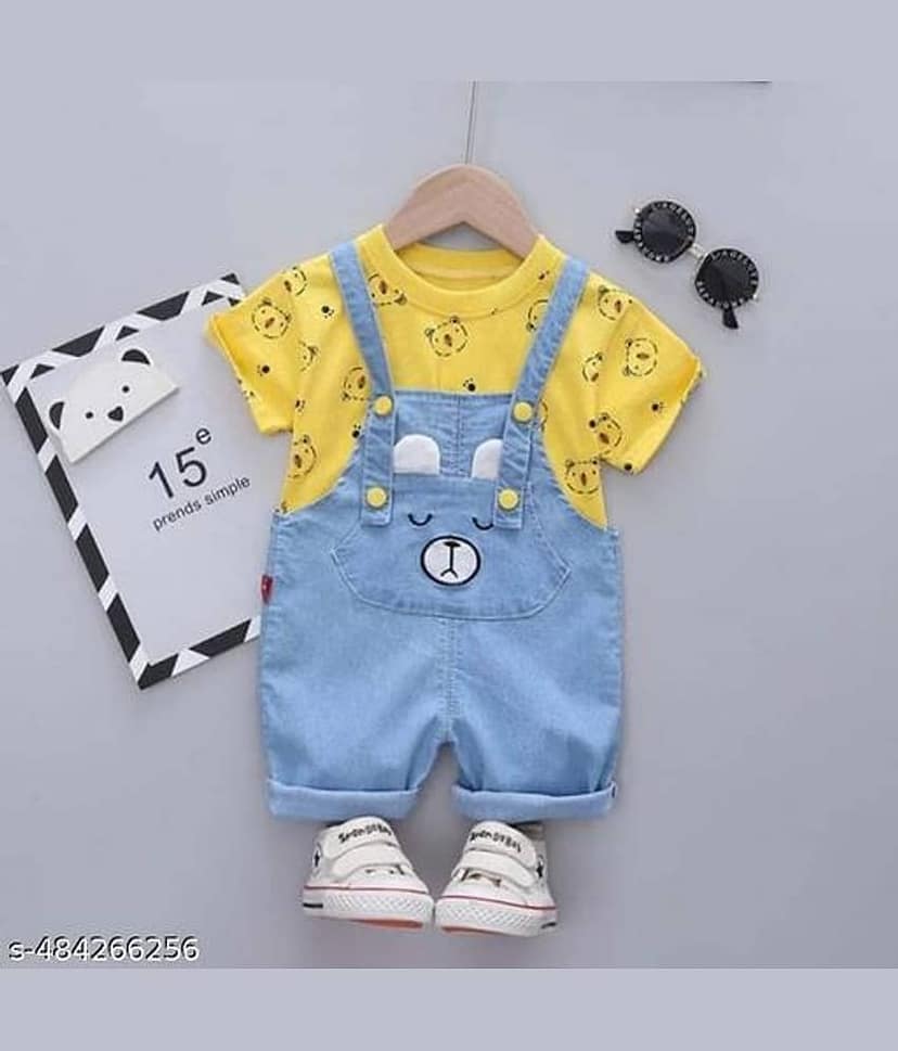 ODIMENT Pack of 1 Boys Cotton Blend T-Shirt & Dungarees Set ( Multi )