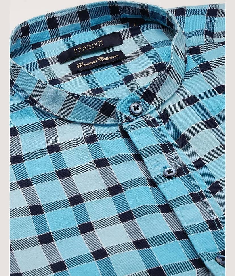 Showoff Cotton Blend Regular Fit Checks Full Sleeves Men's Casual Shirt - Turquoise ( Pack of 1 ) view 7