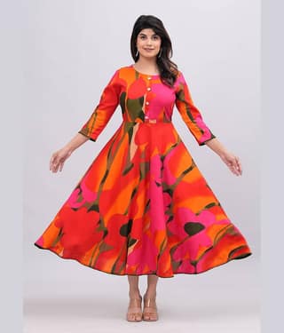 CTMTEX Rayon Printed Anarkali Women's Kurti - Blue ( Pack of 1 )