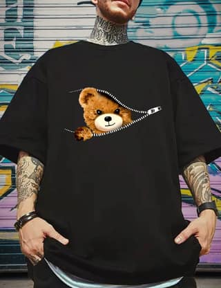 SCOTT FINCHER Black T-Shirt with Teddy Bear Graphic Design : AA(ARN)BLACK_257