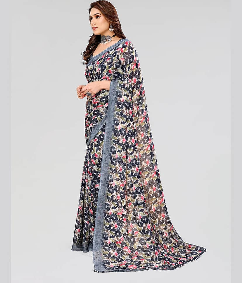 ANAND SAREES Georgette Printed Saree With Unstitched Blouse Piece ( Grey ) view 2