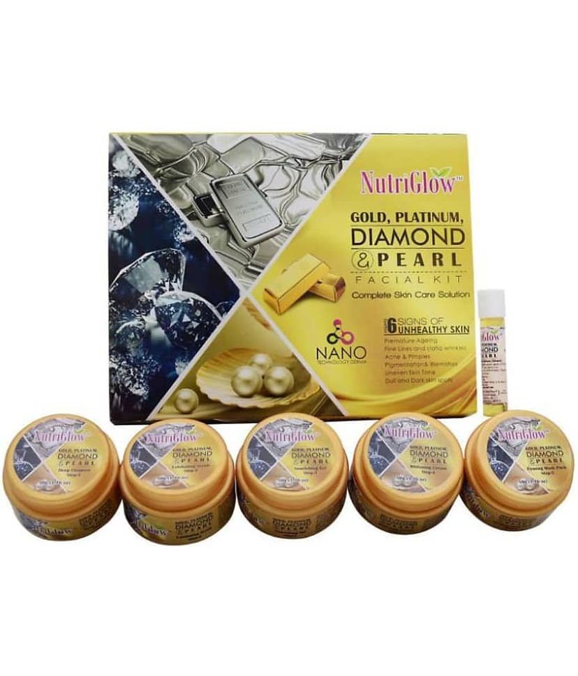 NutriGlow Platinum Diamond Gold and Pearl Facial kit 6-Pieces Skin Care Set, 260gm
