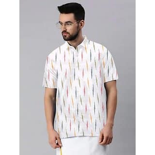 OMSAIFAB Men Self Design Casual White Shirt