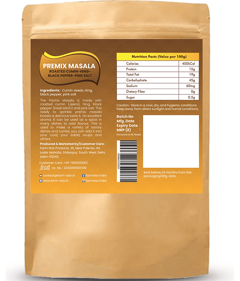 Farm Star Roasted- Jeera, Hing, Kali Mirch Spicy Masala 475 gm view 2