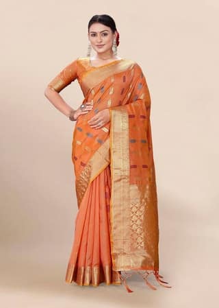 Woven Art Silk Saree in Peach