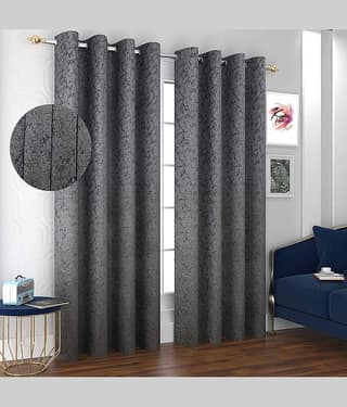 Kraftiq Homes Abstract Blackout Eyelet Curtain 9 ft ( Pack of 2 ) - Light Grey
