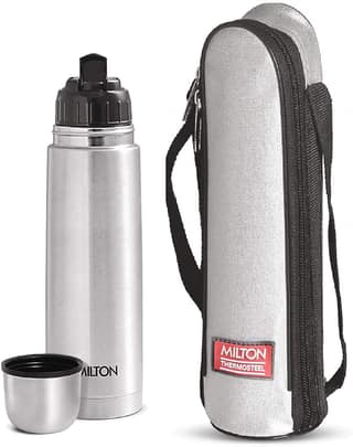Milton Flip Lid 750 Thermosteel 24 Hours Hot and Cold Water Bottle with Bag 750 Ml (Silver)