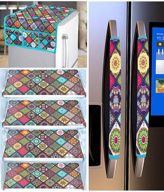 Crosmo Polyester Floral Printed Fridge Mat & Cover ( 64 18 ) Pack of 7 - Multicolor