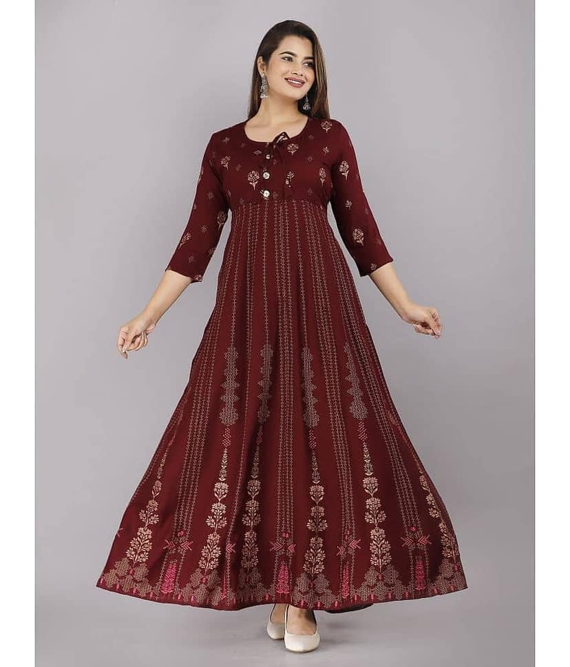 AVEITH - Wine Rayon Women's Anarkali Kurti ( Pack of 1 )