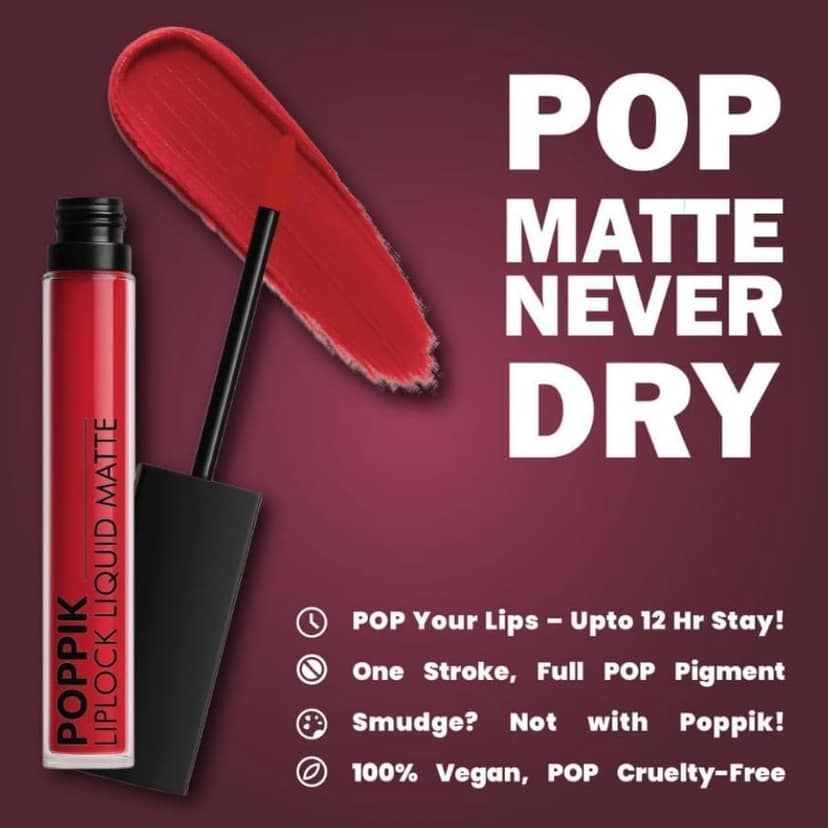POPPIK Liquid Matte Lipstick for Women | Long Lasting, Smudge Proof, High Pigment Color | Lightweight Comfortable Wear | Transfer Resistant Lip Makeup, Ideal for Wedding, Special Occasions,Gift | 2ML view 3