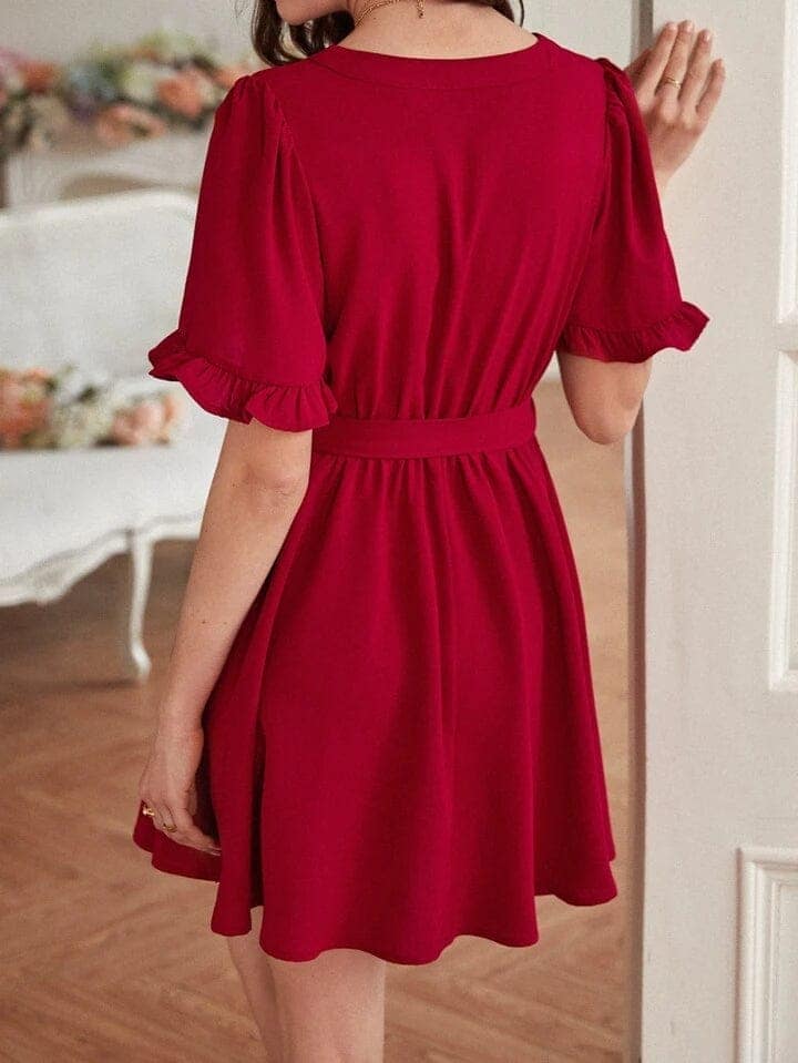 Elchic Flounce Sleeve Casual Charm Belted Dress view 2