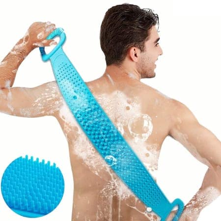 V3Deals Silicone Body Back Scrubber, Double-Sided Exfoliating Bath Brush | Deep Cleansing & Massage Belt for Shower & Dead Skin Removal (Pack of 1, Random Color) view 10