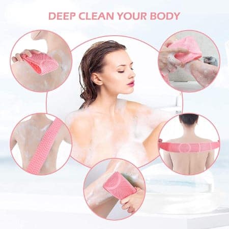 V3Deals Silicone Body Back Scrubber, Double-Sided Exfoliating Bath Brush | Deep Cleansing & Massage Belt for Shower & Dead Skin Removal (Pack of 1, Random Color) view 3