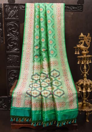 Sea Green Exquisite and Intricate Banarasi Meenakari Brocade Katan Silk Saree | SILK MARK CERTIFIED