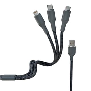 Tecsox 3 in 1 Grey Fast Charging Cable | For iOS & Android