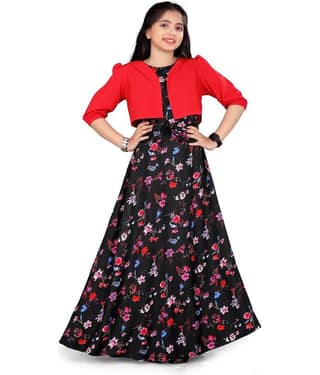 Aarya Creation Crepe Fit And Flare Dress For Girls ( Pack of 1 , Red )