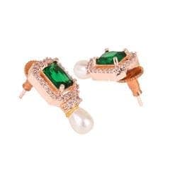 Rose Gold Plated American Diamond Green Stone Earrings view 2