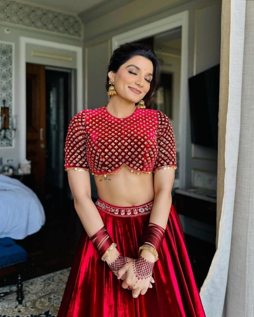 Red Lehenga Choli Readymade Stitched For Wedding Women Party Skirt Ready To Wear view 4
