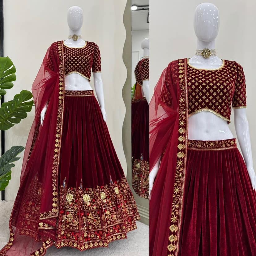 Red Lehenga Choli Readymade Stitched For Wedding Women Party Skirt Ready To Wear view 8