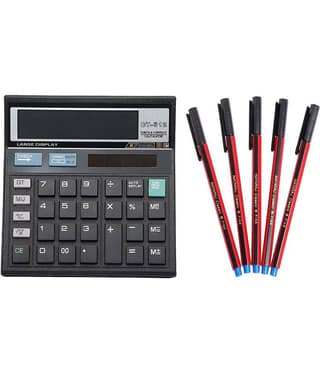 Villy 12 Digit Large Display 112 Steps Check & Correct Electronic Calculator + 5 Pen Free