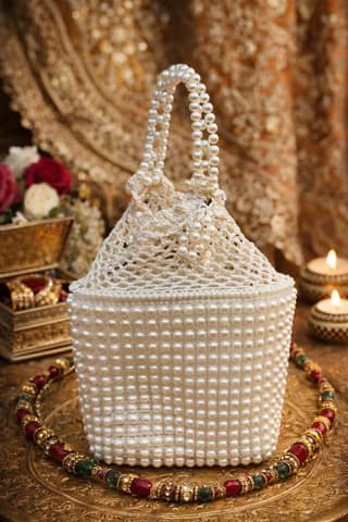 Crochet & Motiwork White Potli (A-00004