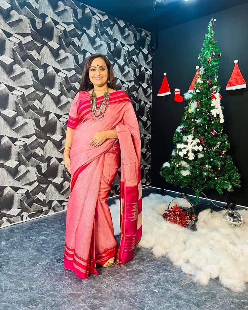 Handloom Cotton Viscose Ilkal Saree With Pure Resham Pallu - Baby Pink With Rose Pink Border view 2