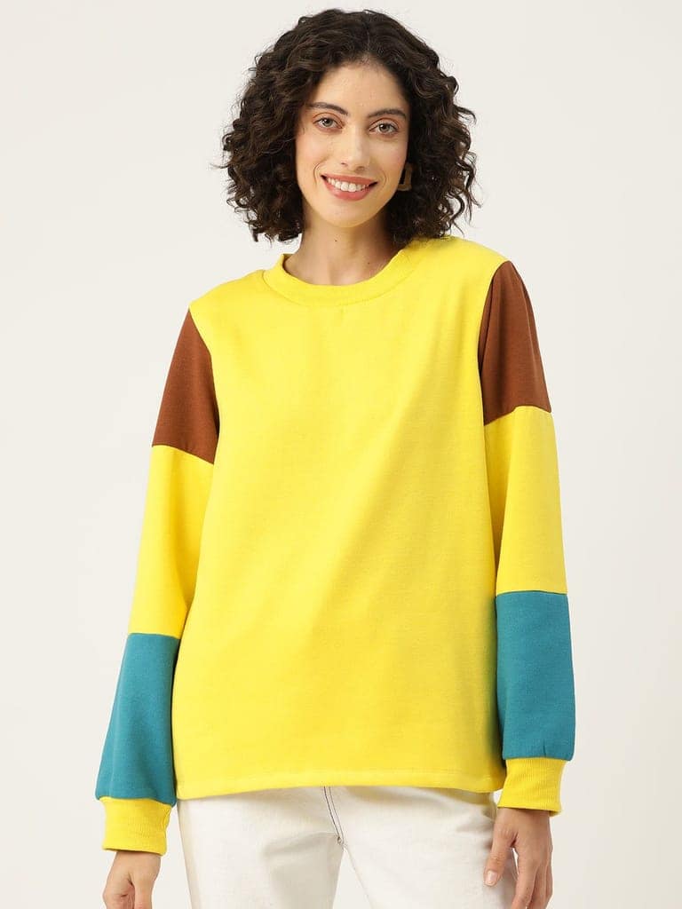 Yellow Colourblocked Longline Fleece Sweatshirt view 3