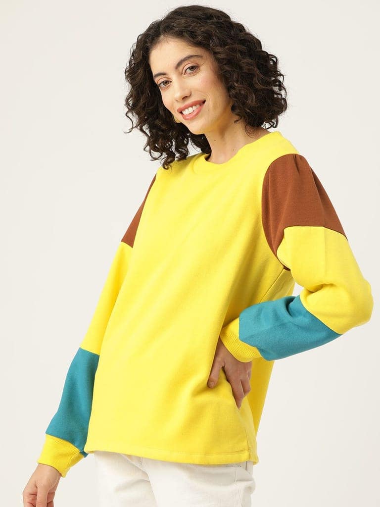 Yellow Colourblocked Longline Fleece Sweatshirt view 4