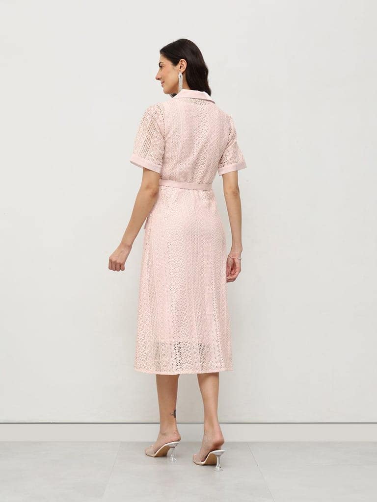 Blush Lace Belted Midi Dress view 6
