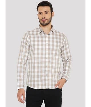 Maharaja Cotton Blend Slim Fit Checks Full Sleeves Men's Casual Shirt - Brown ( Pack of 1 )
