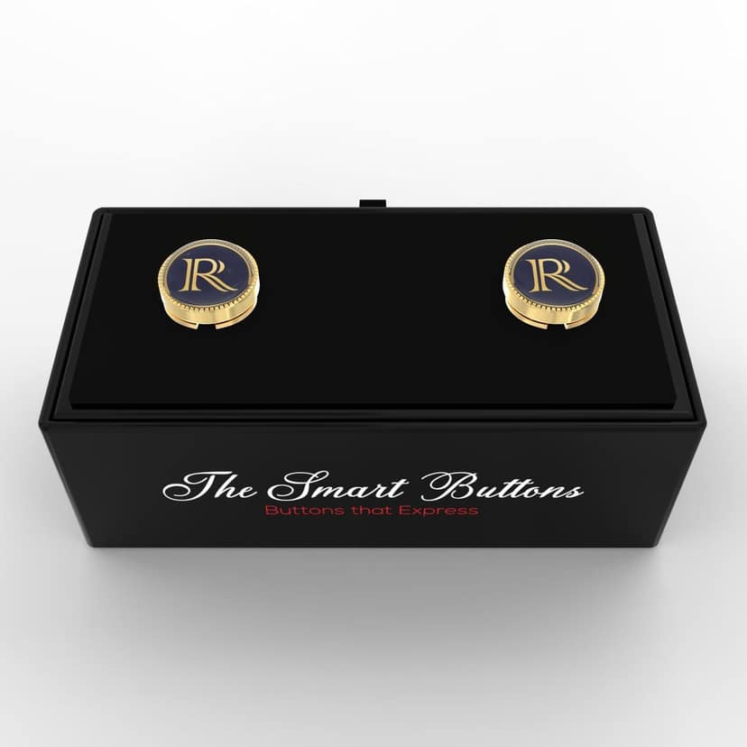 The Smart Buttons - Gold Colour Plated Shirt Button Cover Cufflinks for Men - Personalized Initials - R view 3