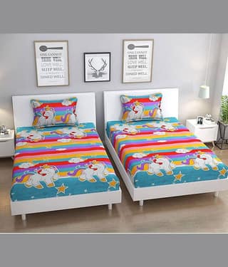 Decent Home Multicolor Cotton 2 Single Bedsheet with 4 Pillow Covers ( 228 cm x 152 cm )