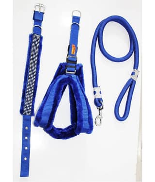 Petshop7 Premium Quality Nylon Fur 1.25 Inch Dog Harness , Collar & Rope Leash( Chest Size - 28 - 35 inch adjustable) Dog Harness & Leash