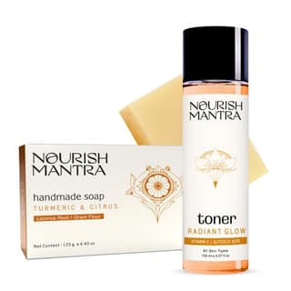 Nourish Mantras Turmeric & Citrus Handmade Bathing Bar Soap (125gm) & Radiant Glow Toner (150ml)/ Face Toner for Glowing Skin/Pore Tightening Toner/Bathing Soap for tanning acne & dullness