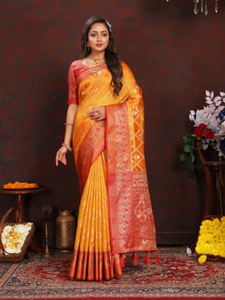 Soft organza silk saree with Meenakari weawing ...