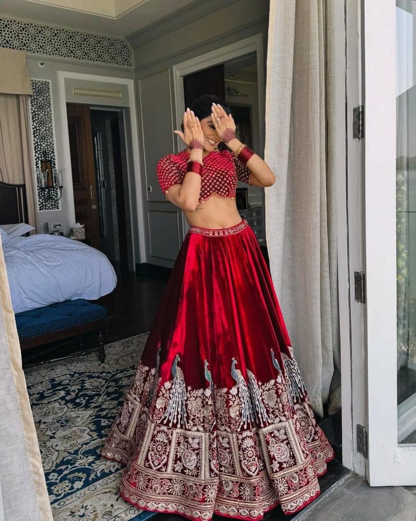 Red Lehenga Choli Readymade Stitched For Wedding Women Party Skirt Ready To Wear view 3