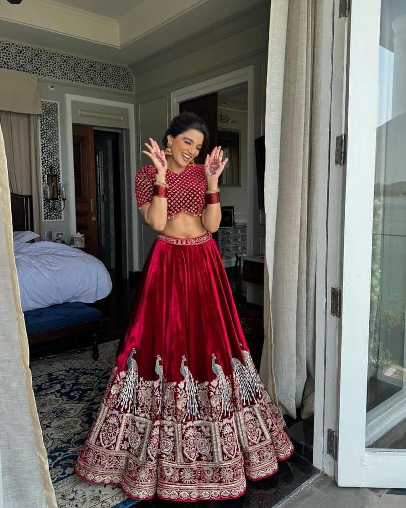 Red Lehenga Choli Readymade Stitched For Wedding Women Party Skirt Ready To Wear view 5
