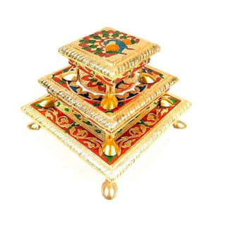 Shri Vankal Maa Art -Chowki Set of 3 for Pooja| Decorative Bajot| Pooja Stool - (4 Inch,6 Inch, 8 Inch|Multicolored) for Weddings/Pooja/Temple