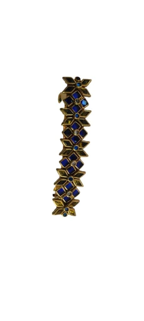 Gold Hair Barrette with Blue Enameled Flowers and Rhinestones view 3