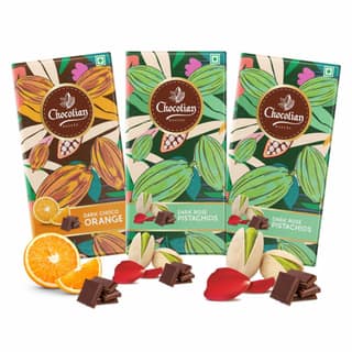 Chocolian Bakers Dark Rose Pistachio(Pack Of 2) & Dark Orange(Pack Of 1) Chocolate Bar | 100% Veg | Eggless |