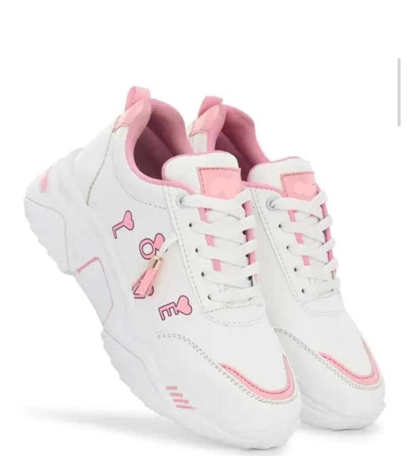 Stylish White & Pink Love Accent Women's Casual Sneakers view 4