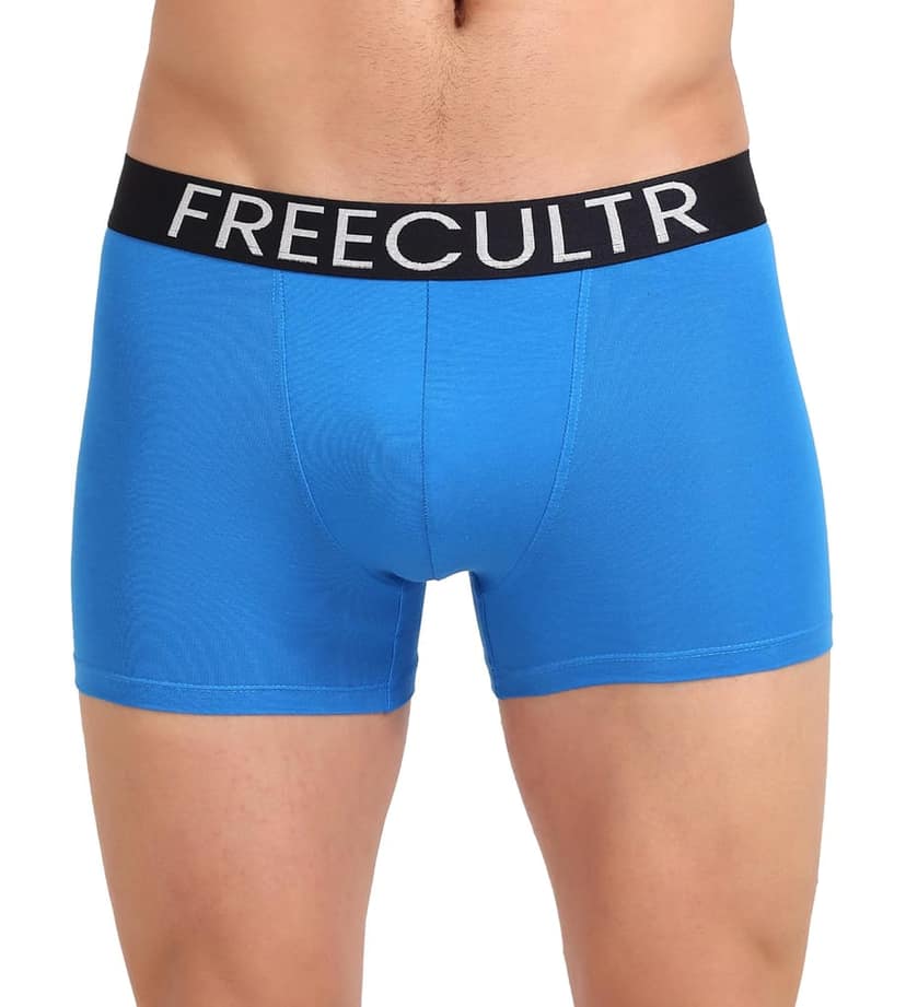 Freecultr Men's Underwear Organic Cotton (Ultrasoft Waistband) Premium Snug-Fit Trunk Pack of 1-Brilliant Blue