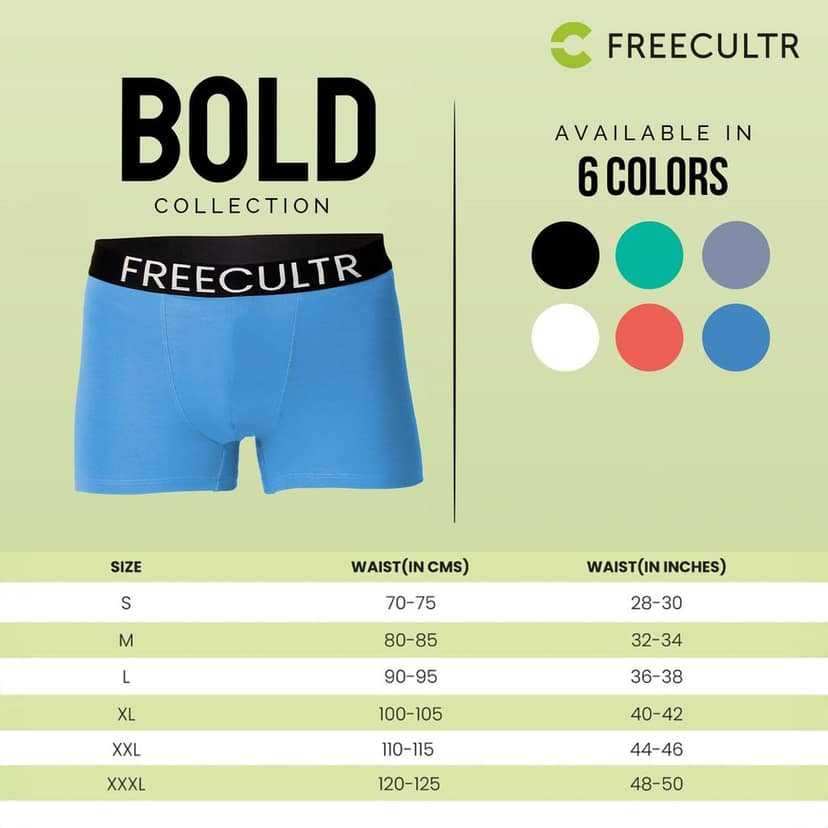 Freecultr Men's Underwear Organic Cotton (Ultrasoft Waistband) Premium Snug-Fit Trunk Pack of 1-Brilliant Blue view 7